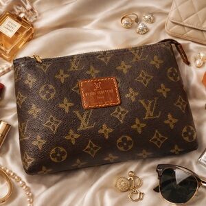 Authentic Vtg Louis Vuitton Monogram Zip Toiletry Pouch 9x6 Brown Canvas France